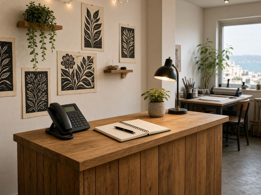 Contact desk at Chainrinci Studio in Haifa